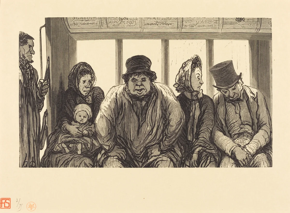 Interieur d'un omnibus by Charles Maurand; Honoré Daumier, portfolio, 1864