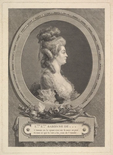 Portrait of Louise Émilie Baronne de *** by Augustin de Saint-Aubin, print, 1779