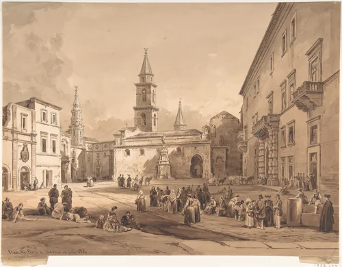 The Main Square in Andria (Bari) by Achille Vianelli, drawing, 1803-1894