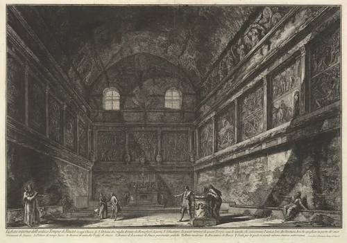 Interior view of the ancient Temple of Bacchus, now the church of S. Urbano, two miles from Rome..., from Vedute di Roma (Roman Views) by Giovanni Battista Piranesi, print, 1745-1755