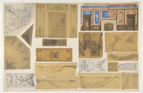 Nineteen designs for the painted decoration of interiors by Jules-Edmond-Charles Lachaise, drawing, 1830-1897