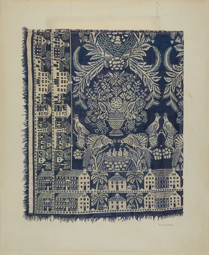 Blue and White Woolen Coverlet by Frank Gutting, index of american design, 1938