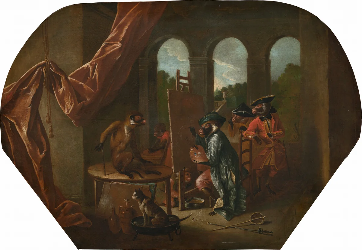 Singerie: The Painter by Christophe Huet, painting, 1739