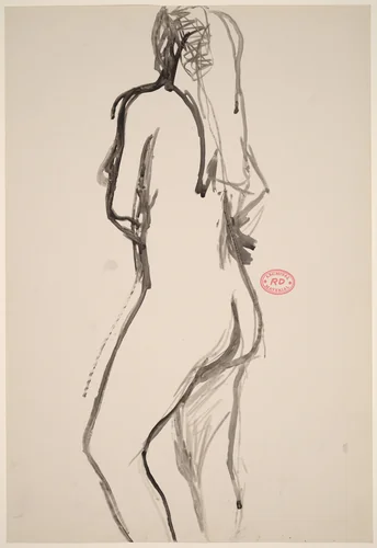 Untitled [standing female nude with long hair] by Richard Diebenkorn, drawing, 1955-1967