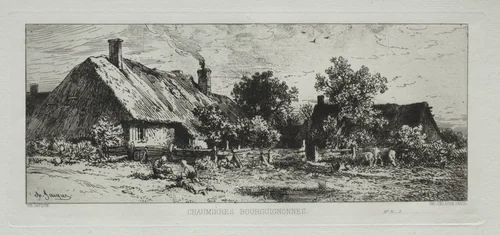 Burgundian Cottages by Charles-Émile Jacque, print, 1866