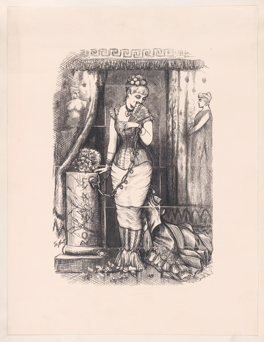 The Slave of Fashion (published in "Harper's Bazar," April 20, 1878) by Thomas Nast, print, 1878