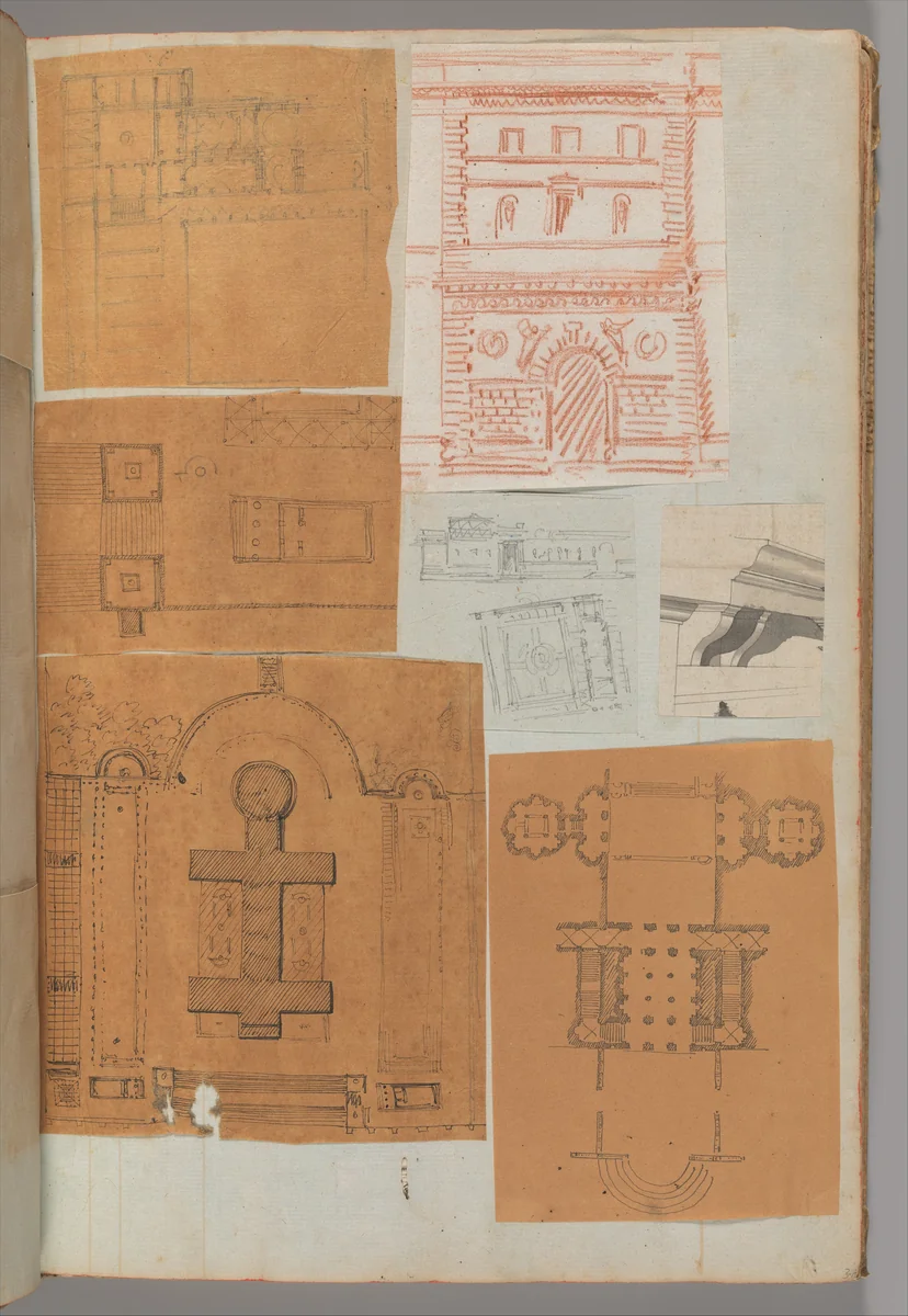 Page from a Scrapbook containing Drawings and Several Prints of Architecture, Interiors, Furniture and Other Objects by Charles Percier, book, 1795-1805