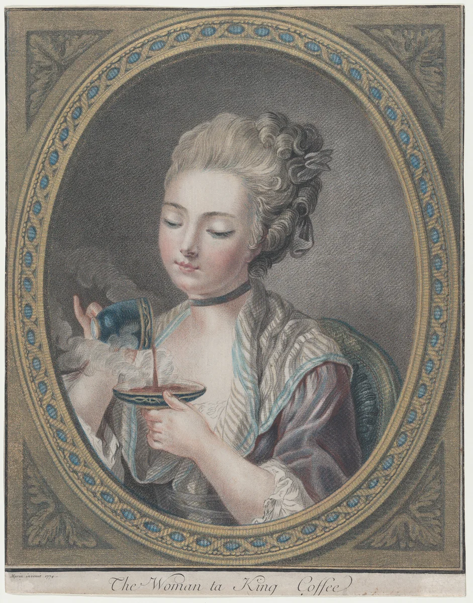 The Woman Taking Coffee by Louis Marin Bonnet, print, 1774