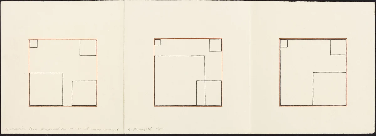 Drawing for a Proposed Announcement Never Realized by Robert Mangold, drawing, 1974