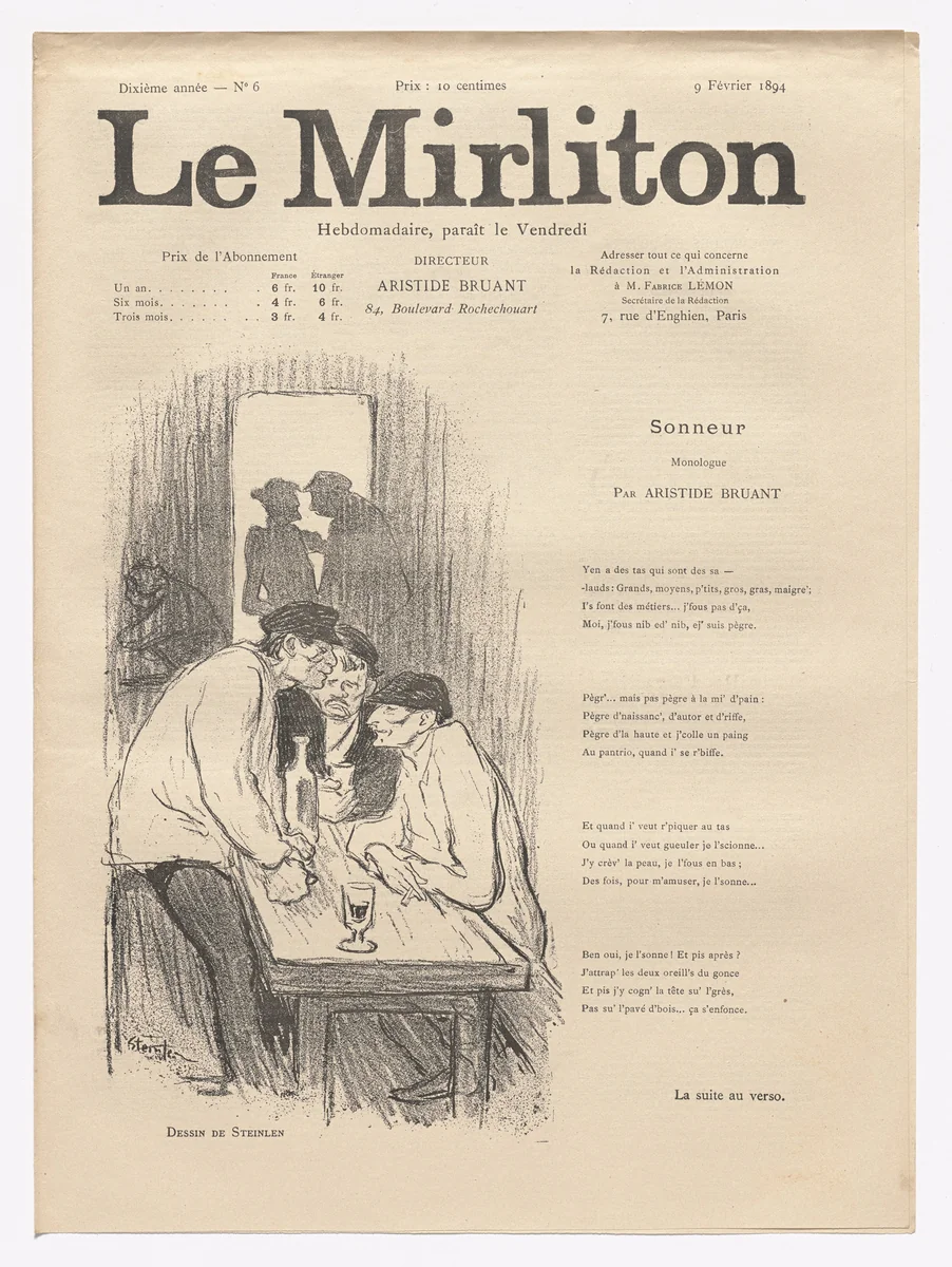 Le Mirliton, no. 6 by Théophile-Alexandre Steinlen, periodical, 1894