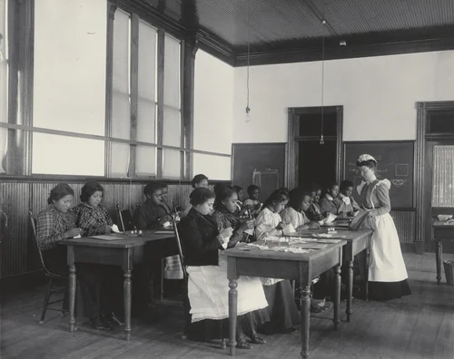 A class in simple sewing by Frances Benjamin Johnston, photograph, 1899