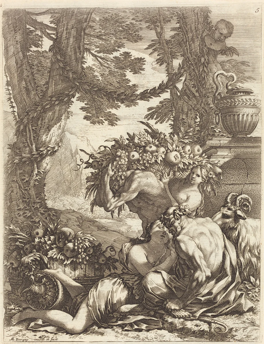 Faun Embracing a Bacchante by Michel Dorigny, portfolio, 1617-1665