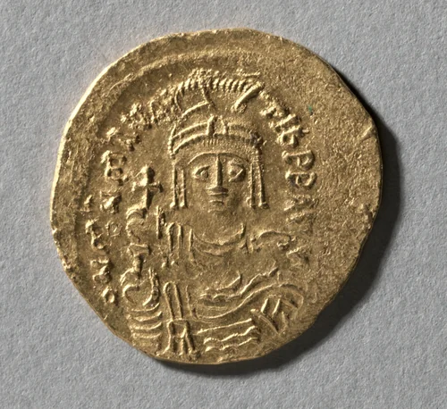 Solidus of Maurice Tiberius by Unknown, metalwork, 583-602