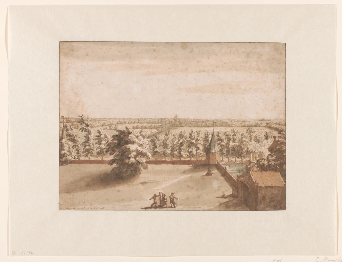 Gezicht op de Bommelerwaard uit het Huis te Zuilichem by Constantijn Huygens, drawing, 1666