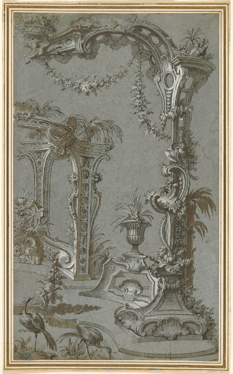 A Rococo Garden Trellis and Gazebo by Jean-François de Cuvilliés, drawing, 1695-1768