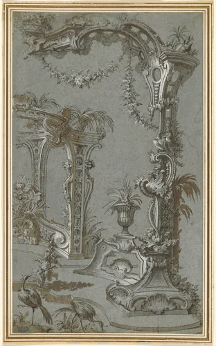 A Rococo Garden Trellis and Gazebo by Jean-François de Cuvilliés, drawing, 1695-1768