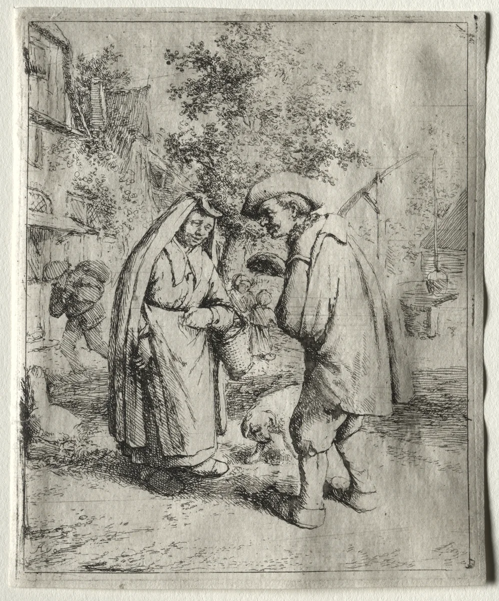 Man Conversing with a Woman by Adriaen van Ostade, print, 1643-1653