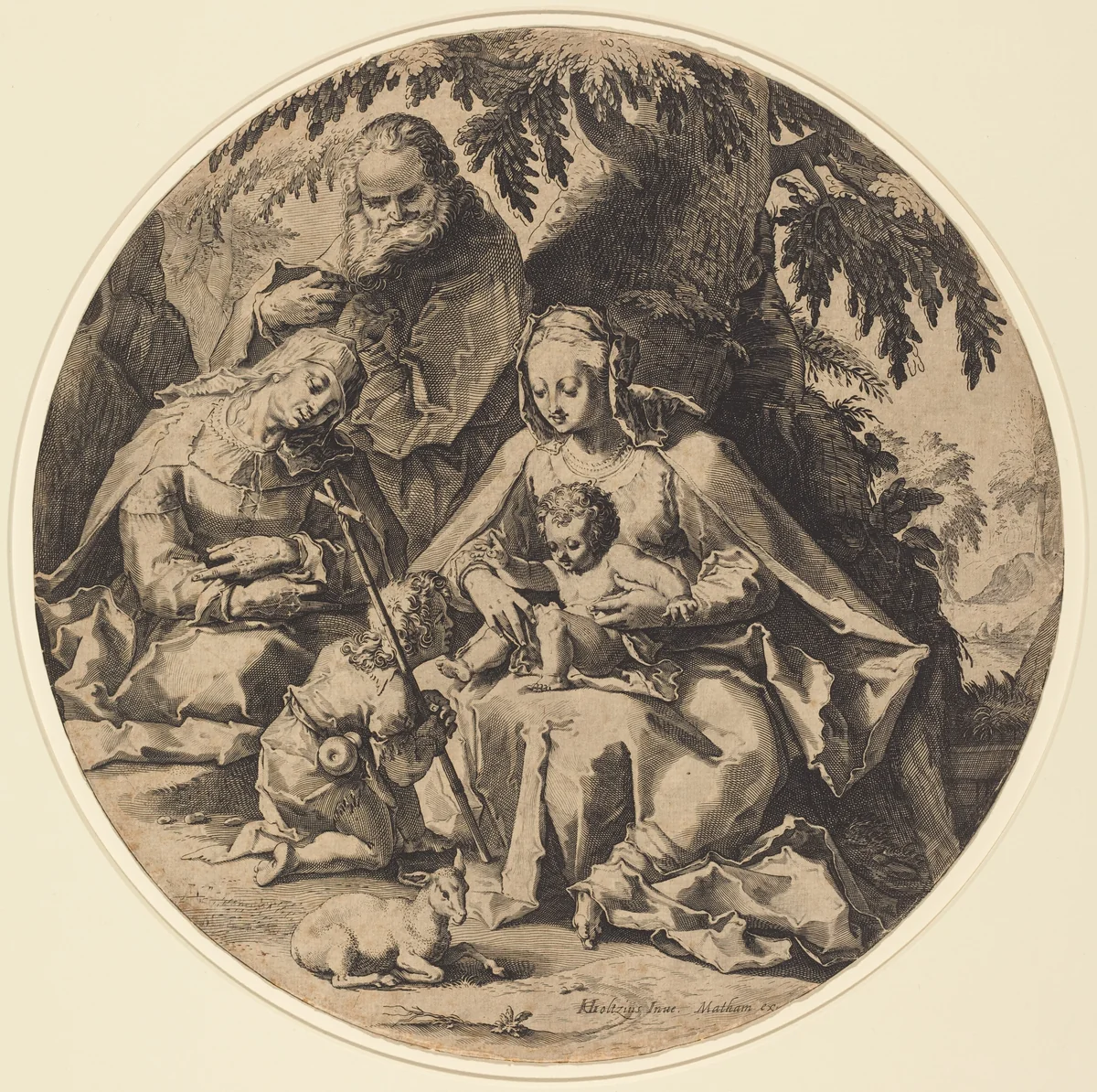 The Holy Family with Saint Elizabeth and Saint John the Baptist by Anonymous Artist; Jacob Matham; Hendrick Goltzius, print, 1600-1620