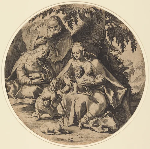 The Holy Family with Saint Elizabeth and Saint John the Baptist by Anonymous Artist; Jacob Matham; Hendrick Goltzius, print, 1600-1620