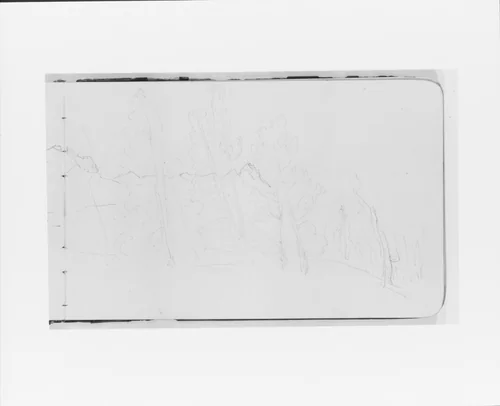 Mountain Landscape with Foreground Trees (from Sketchbook) by Albert Bierstadt, artwork, 1890