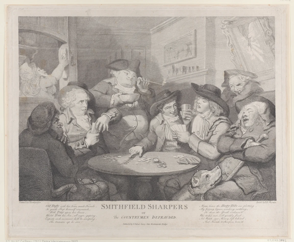 Smithfield Sharpers, or the Countryman Defrauded by John Keyse Sherwin, print, 1787-1816