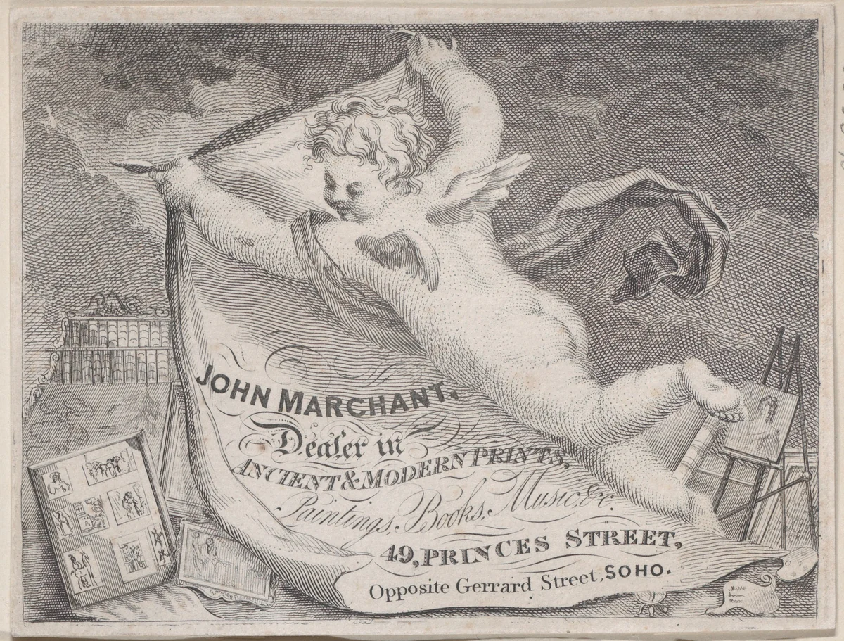 Trade Card for John Marchant, Print Dealer by anonymous, print, 1800-1900
