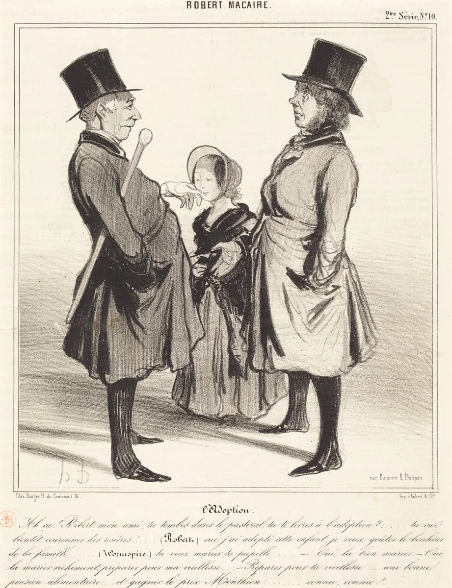 L'Adoption - Ah ça! Robert, mon ami... by Honoré Daumier, print, 1841