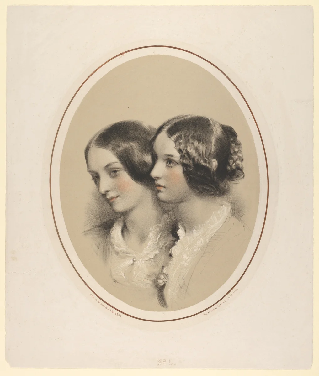 Portrait Busts of Two Women by James Archer, print, 1850-1890