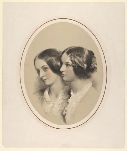 Portrait Busts of Two Women by James Archer, print, 1850-1890