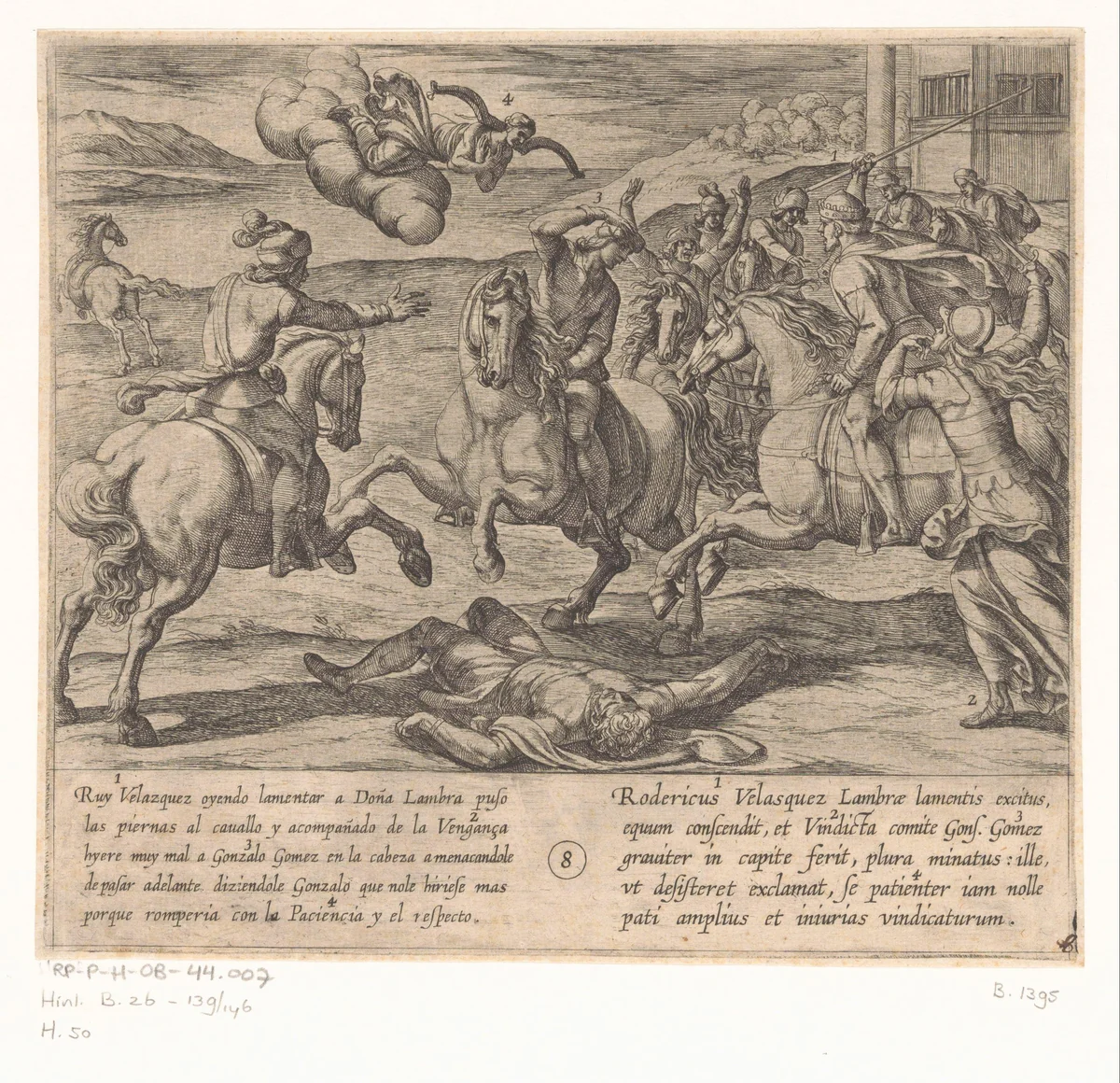 Ruy Velazquez zoekt wraak en verwondt Gonzalo Gomez by Antonio Tempesta, print, 1612