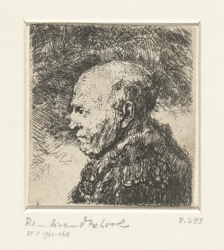 Buste van kale oude man by anonymous, print, 1630-1700