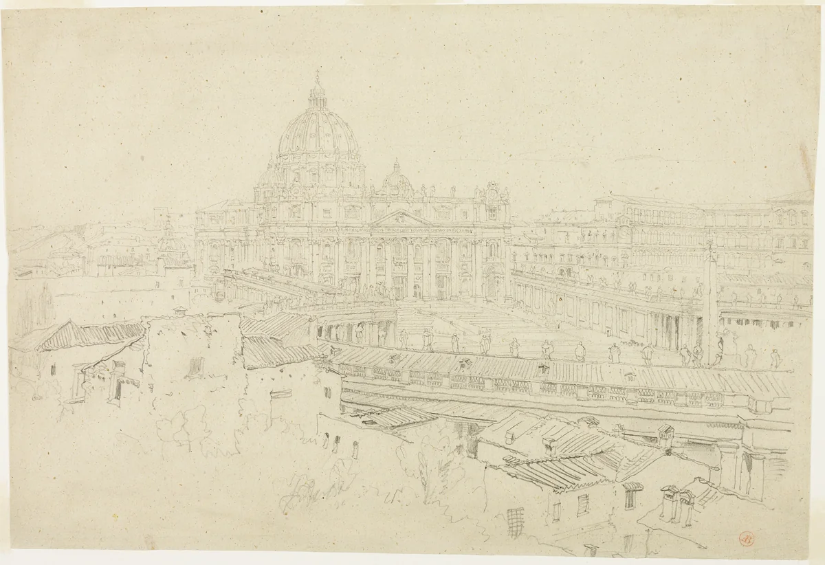 View of Saint Peter's in Rome by Jean-Auguste-Dominique Ingres, drawing, 1800-1867