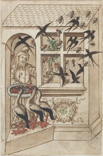 "Do Not Have Swallows under the Same Roof" [fol. 40 recto] by French early 16th Century, drawing, 1512-1514