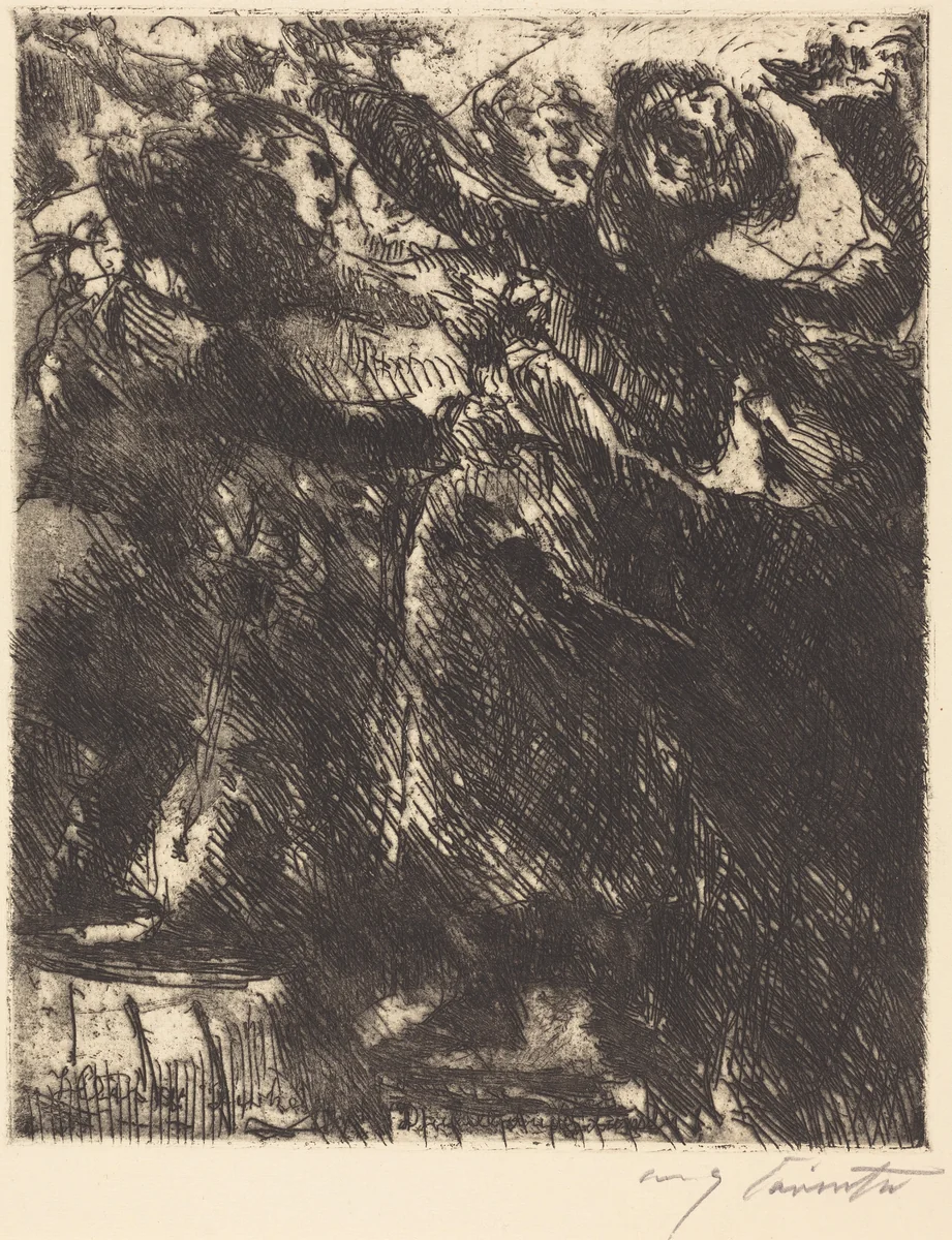 Kapuzinerpredigt—"Hetzt sich lieber herum mit der Dirn'" (The Capuchin's Sermon—"He Prefers to Run Around with a Girl") by Lovis Corinth, print, 1923