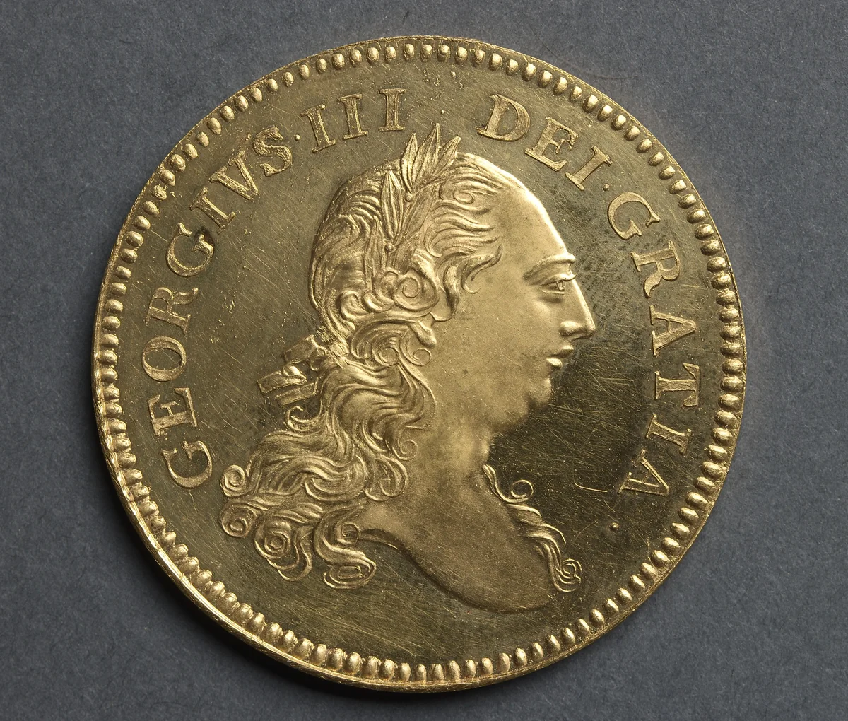 Five Guineas: George III (obverse) by Richard Yeo, metalwork, 1777