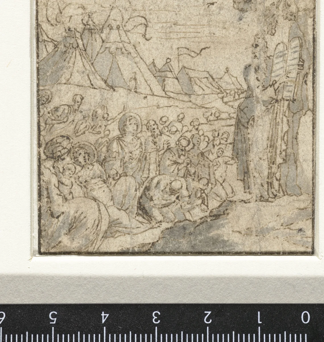 Mozes toont de tafelen der wet by anonymous, drawing, 1600-1699