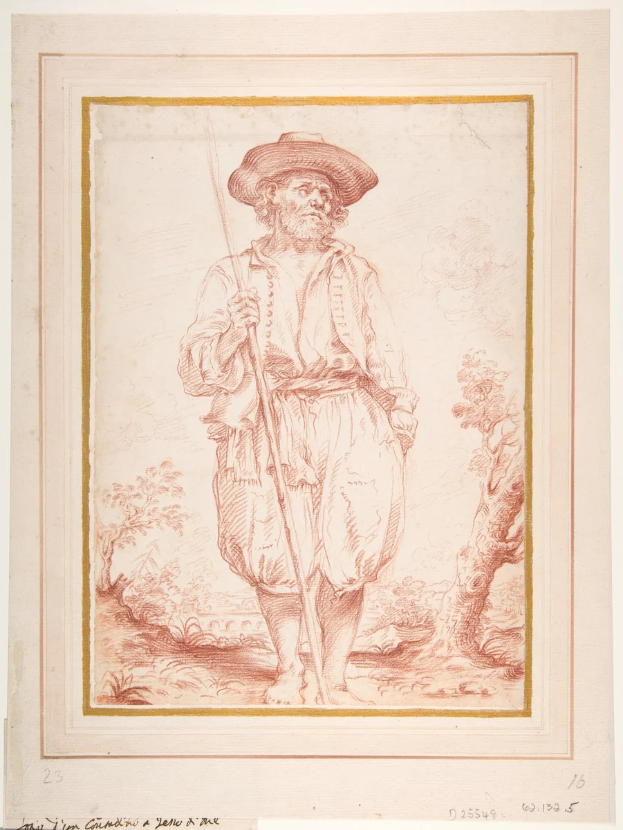 Standing Countryman Holding a Staff by Giovan Gioseffo Dal Sole, drawing, 1654-1719