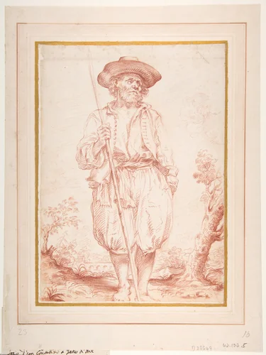Standing Countryman Holding a Staff by Giovan Gioseffo Dal Sole, drawing, 1654-1719
