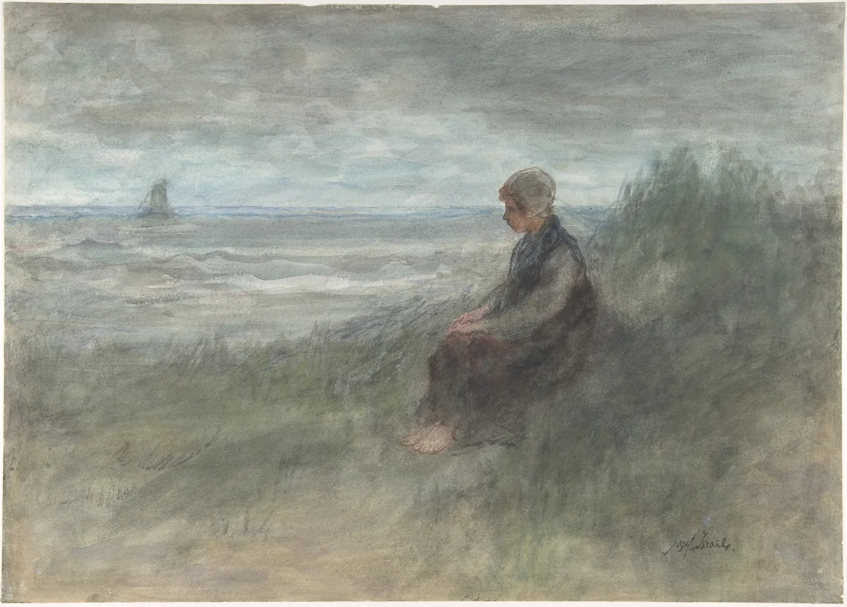 Girl in the Dunes by Jozef Israëls, drawing, 1838-1911