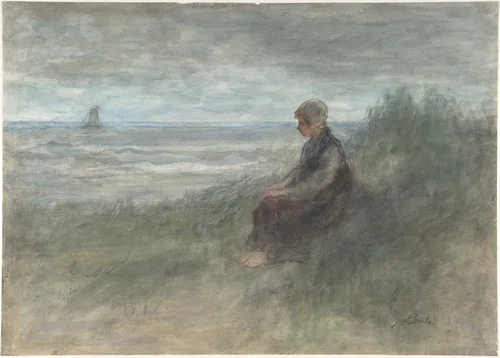 Girl in the Dunes by Jozef Israëls, drawing, 1838-1911