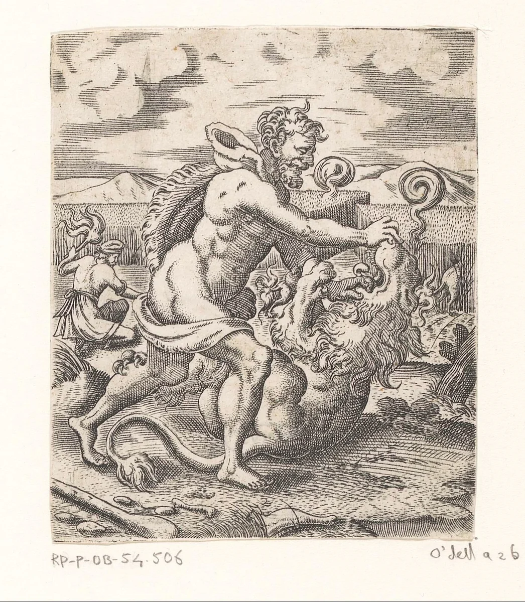 Samson doodt de leeuw by Unknown, print, 1524-1562