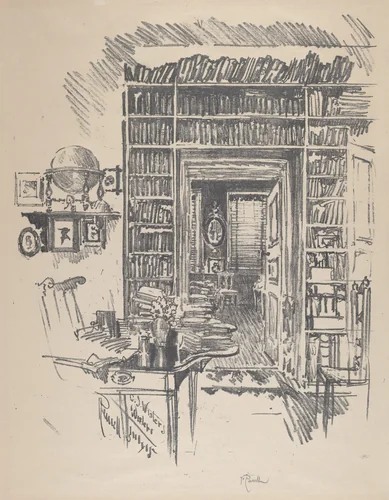 Book-Room at Dr. Wister's by Joseph Pennell, print, 1912