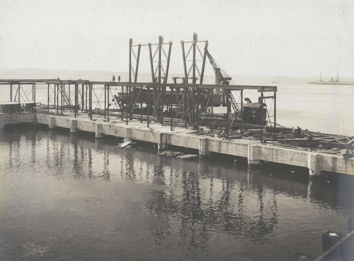 Cristobal Coaling Station, showing completed end of wharf, and erection of wharf bunker by Unidentified Photographer, photograph, 1916