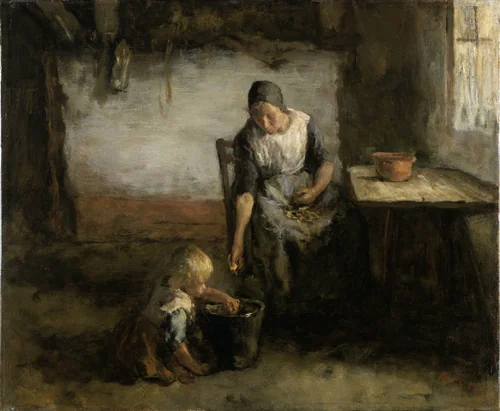 Woman Peeling Potatoes by Jacob Kever, painting, 1880-1922