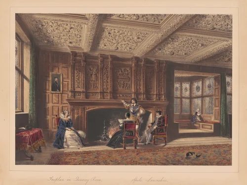 Fireplace in the Drawing Room, Speke, Lancashire by Joseph Nash, print, 1849