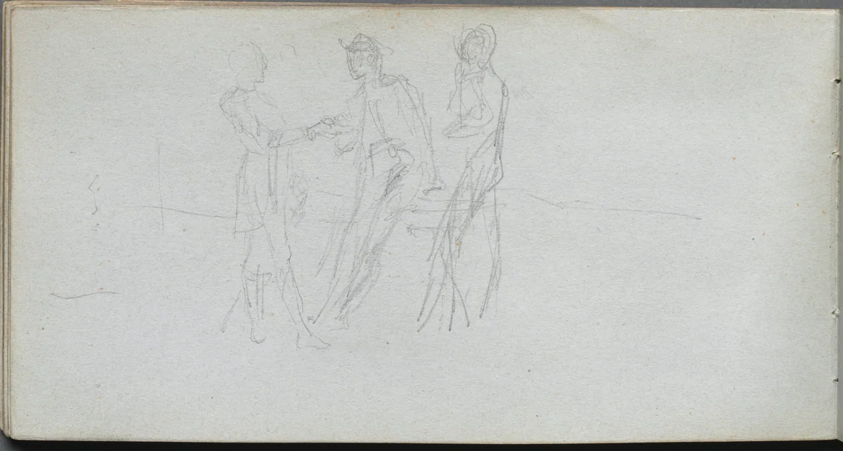 Sketchbook, page 42: Three Figures by Ernest Meissonier, book, 1860-1869
