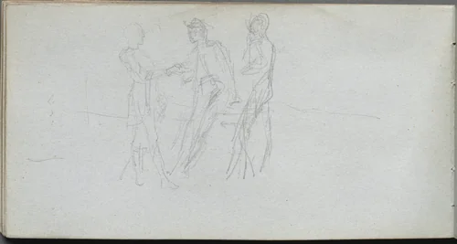 Sketchbook, page 42: Three Figures by Ernest Meissonier, book, 1860-1869