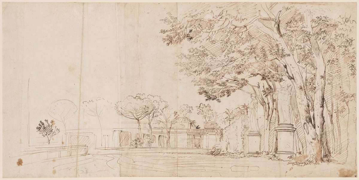 The Gardens of the Villa Medici by Gaspar van Wittel, drawing, 1710-1720