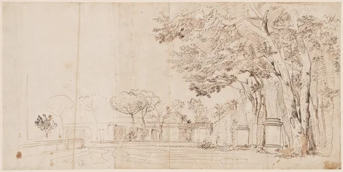 The Gardens of the Villa Medici by Gaspar van Wittel, drawing, 1710-1720