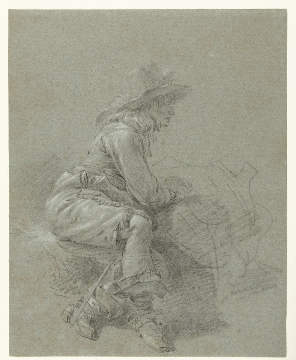 Sitting Horseman by Nicolaes Pietersz Berchem, drawing, 1630-1683
